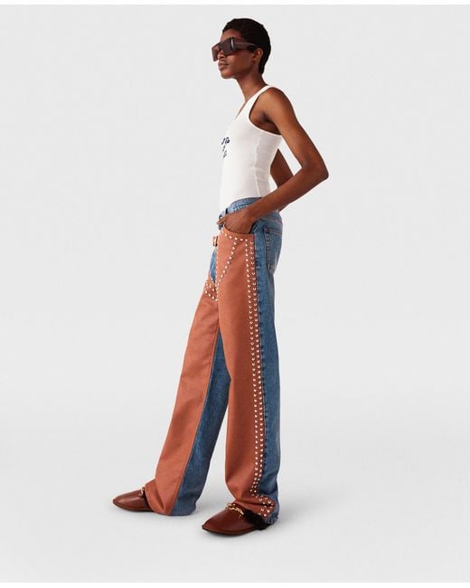 Stella McCartney Chaps High-Rise Straight-Leg Jeans, , Denim