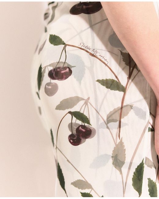 ★STELLA McCARTNEY直営店★チェリーメッシュ ミディドレス Women Cream Cherry Print Mesh Half Sleeve Midi Dress