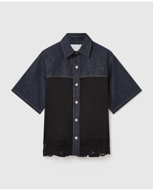 Stella McCartney Blue Satin Panel Short-Sleeve Denim Shirt