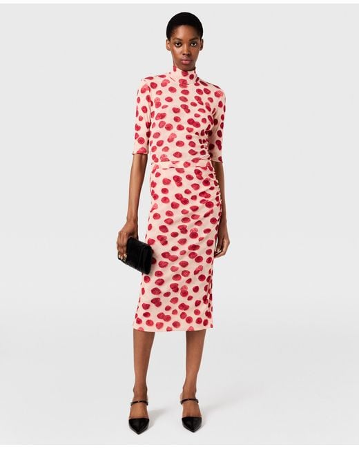 Stella McCartney Red Raspberry Print High-neck Mesh Top