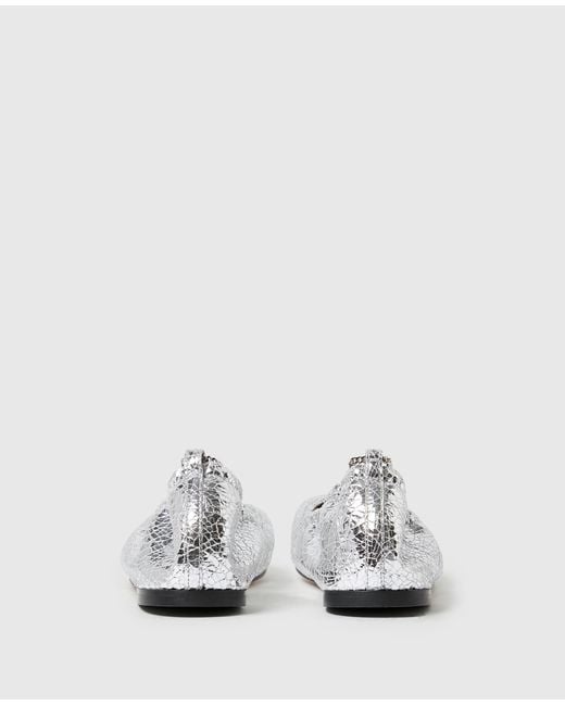 Stella McCartney White Metallic Crackled Chain-detail Ballerina Flats