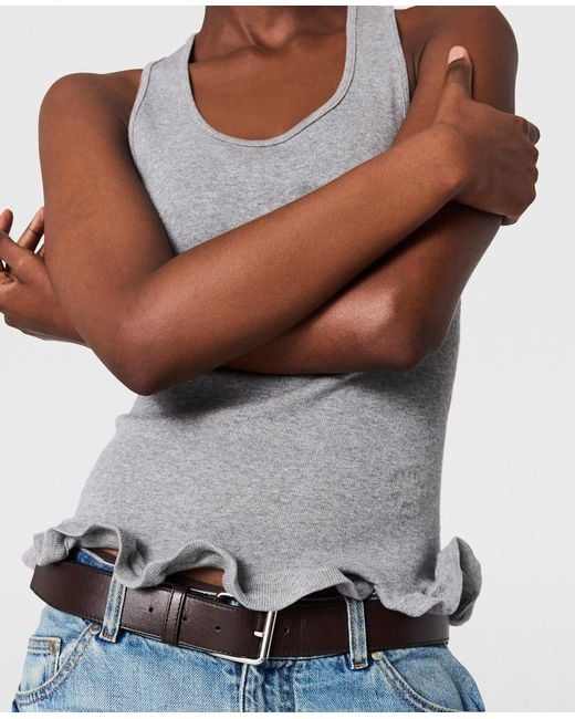 Stella McCartney Gray Frilled Hem Ribbed Tank Top