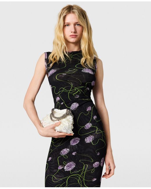 Stella McCartney Black Mesh Twisted Floral Dress