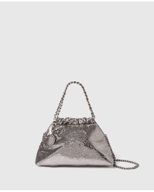 Stella McCartney White Falabella Cracked Metallic Drawstring Crossbody Bag