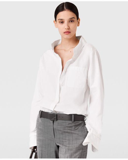 Stella McCartney White Open V-neck Collared Shirt