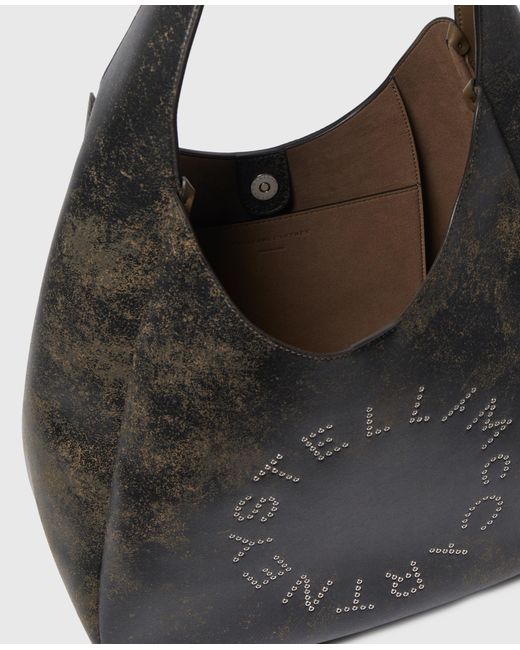 Stella McCartney Logo Slouchy Aged Large Hobo Bag in Black