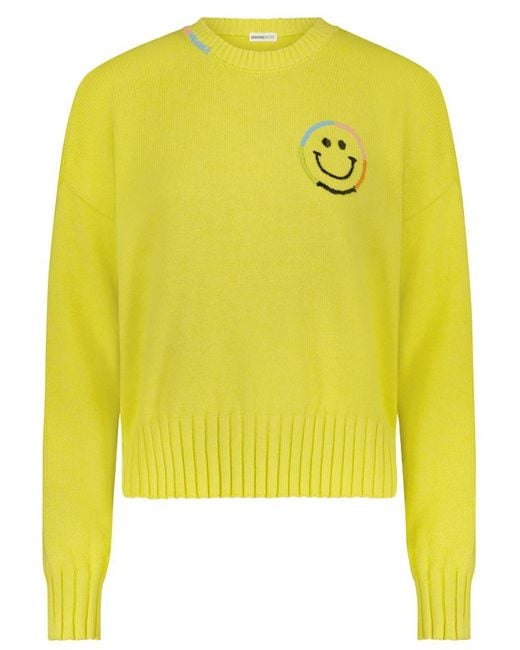 Minnie Rose Cotton Smiley Crew Neck Sweater in Yellow | Lyst