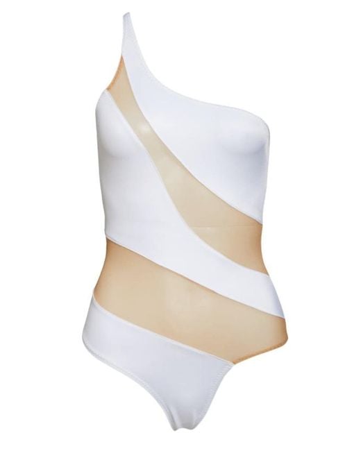 Norma Kamali Snake Mesh Mio One-shoulder Swimsuit in White | Lyst