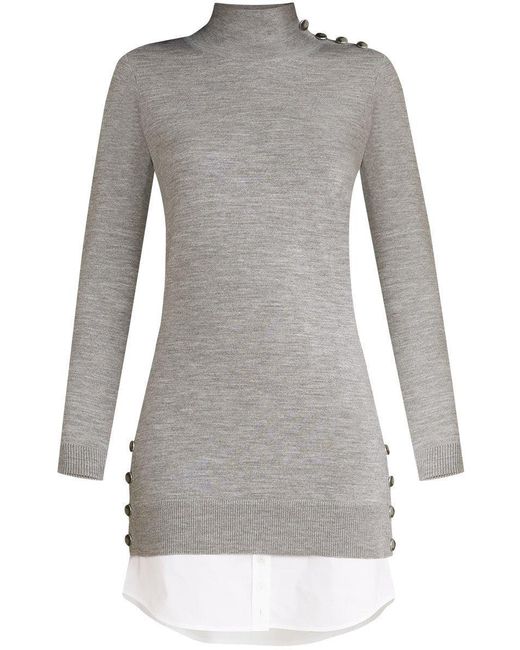 Veronica Beard Wool Soval Mixed Media Short Dress in Grey Melange (Gray) Lyst