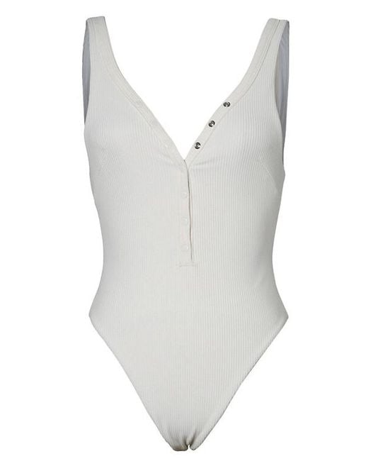 Jonathan Simkhai Synthetic Amber Ribbed Henley One-piece Swimsuit in ...