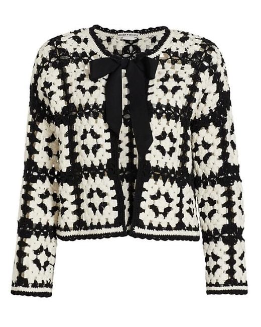 Alice + Olivia Alice + Olivia Anderson Crochet Cardigan in Black | Lyst