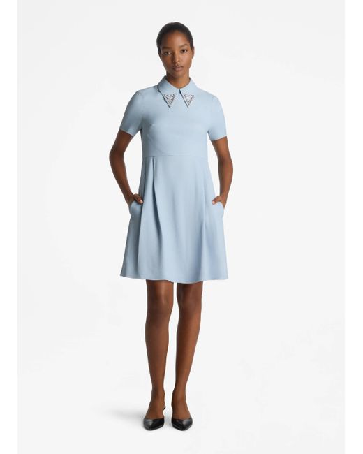St. John Blue Textured Knit Collared Dress