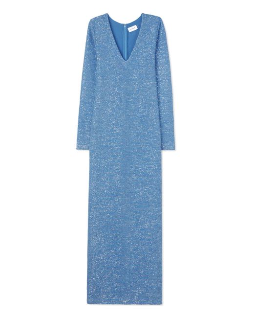 St. John Blue Long Sleeve Sequin V-neck Gown