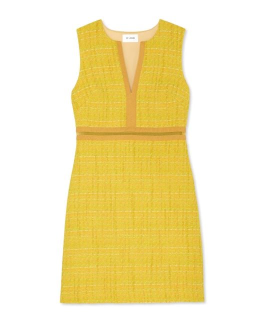 St. John Yellow Lurex Tweed Sleeveless Dress