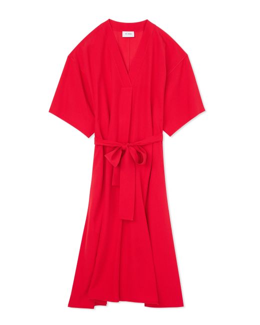 St. John Red Crepe De Chine V-neck Dress
