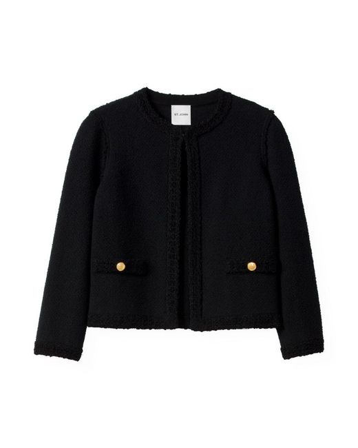 St. John Boucle Knit Jacket With Raw Edges in Black | Lyst