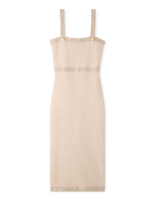 St. John Natural Sequin Stretch Twill Knit Strappy Dress