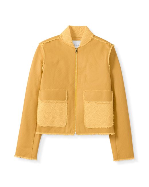 St. John Basketweave Leather Jacket in Yellow | Lyst