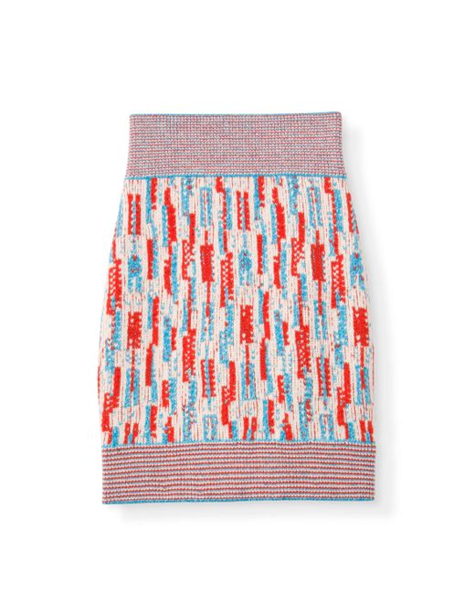 St. John 3color Float Back Jacquard Knit Skirt in Ecru/Red/Turquoise