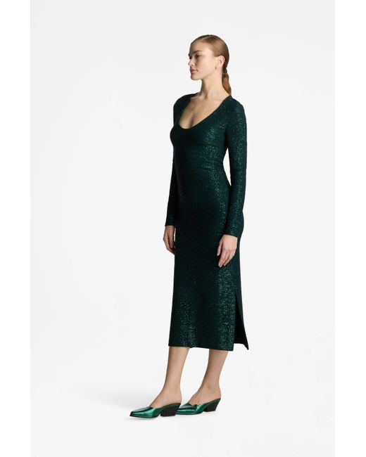 St. John Green Sequin Knit V-neck Dress