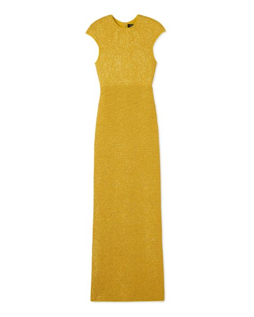 St. John Yellow Sequin Knit Cap Sleeve Gown