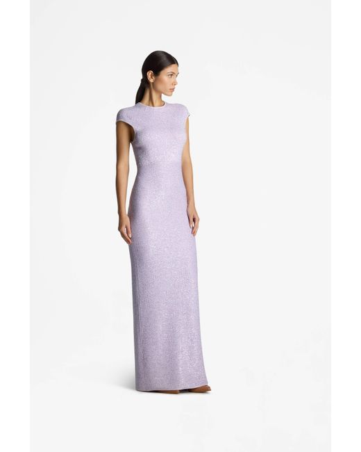 St. John Purple Sequin Knit Cap Sleeve Gown