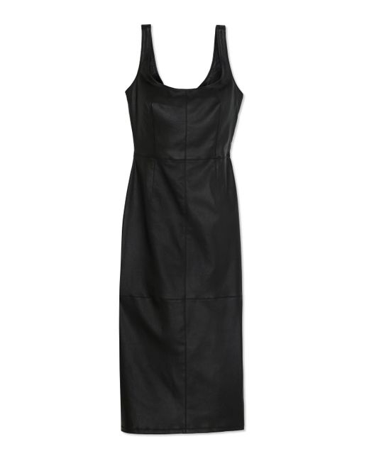St. John Black Nappa Leather Midi Dress