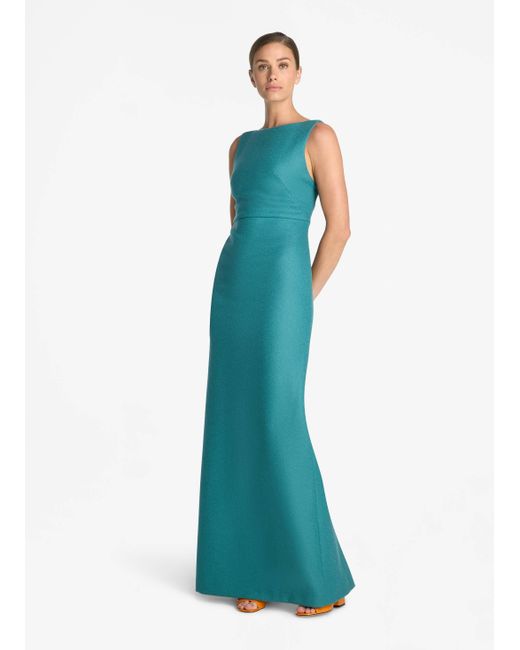 St. John Blue Textured Wool Cowl Back Gown