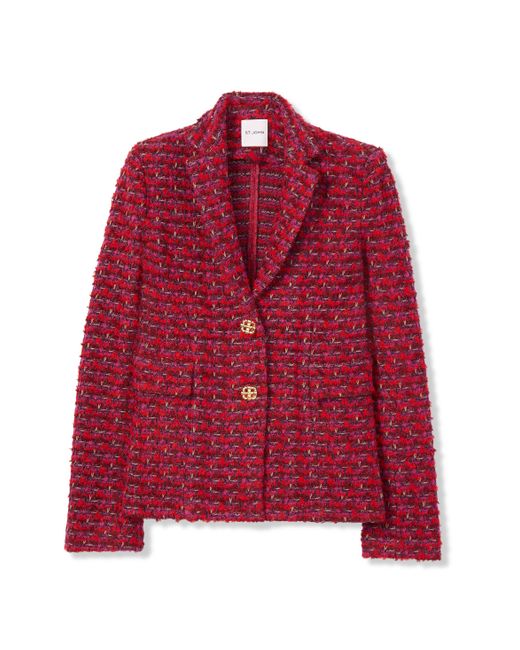St. John Red Multi Boucle Tweed Jacket