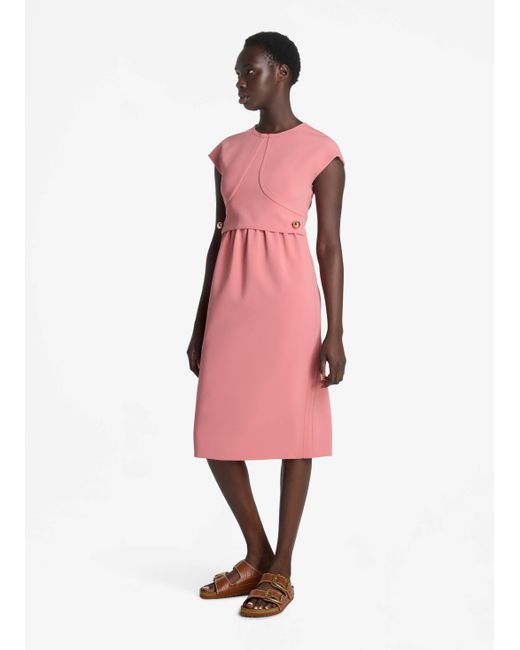 St. John Pink Collection Line Sleeveless Cady Midi-dress