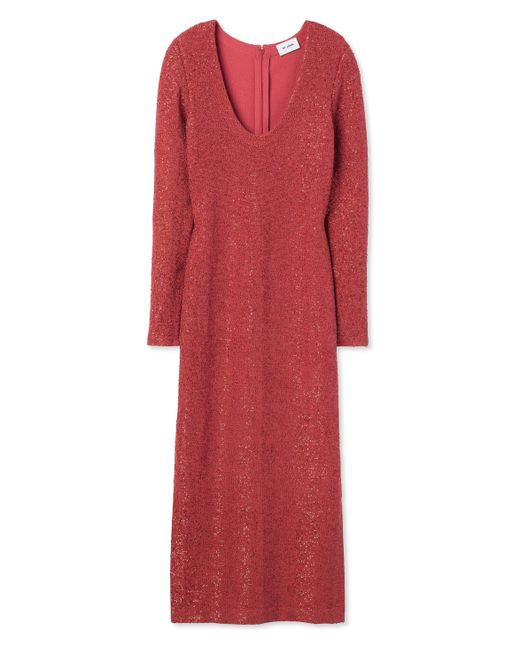 St. John Red Sequin Knit V-neck Dress
