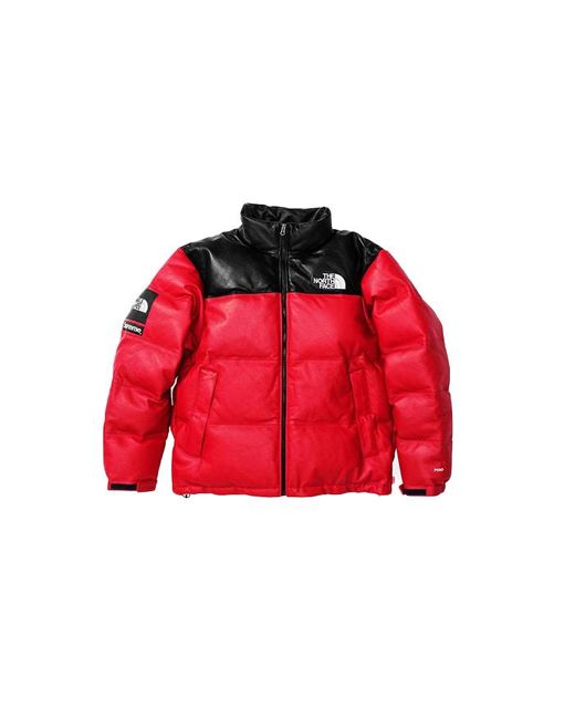 red and white north face jacket