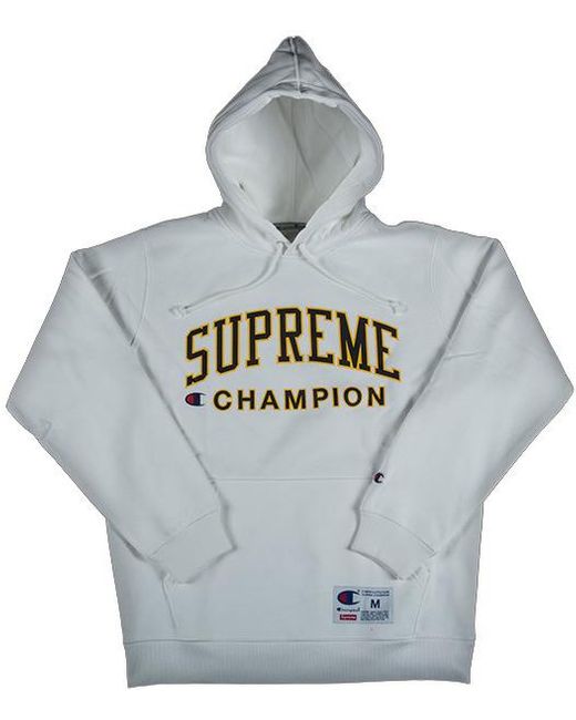supreme x champion hoodie white