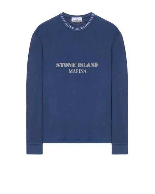 Stone Island Blue Long Sleeve T-shirt Cotton for men
