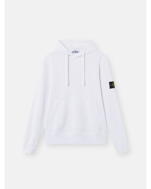 Stone Island White Hoodie With Logo Patch for men
