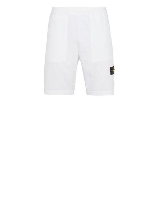 Stone Island White Fleece Bermuda Shorts Cotton for men
