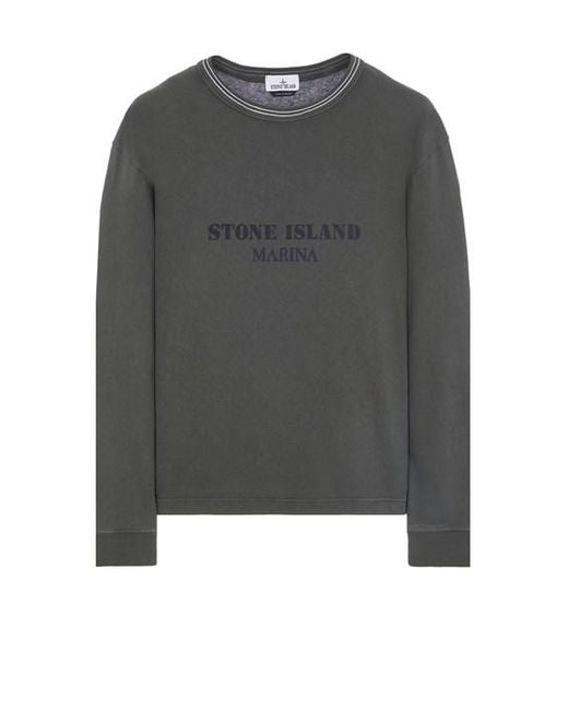 T-shirt a maniche lunghe cotone di Stone Island in Gray da Uomo
