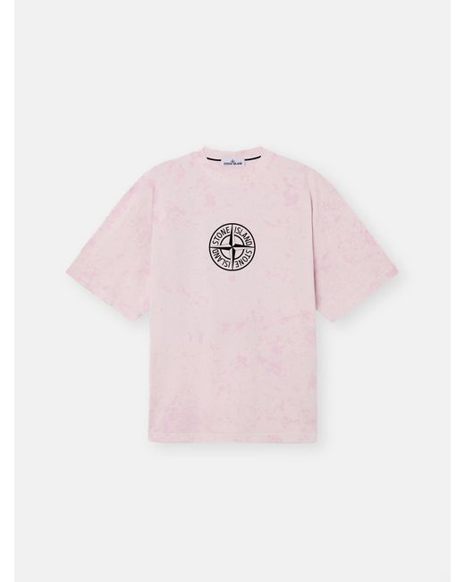 Stone Island Pink 2100021 Combed Organic Cotton Jersey 'Paintball' Treatment for men