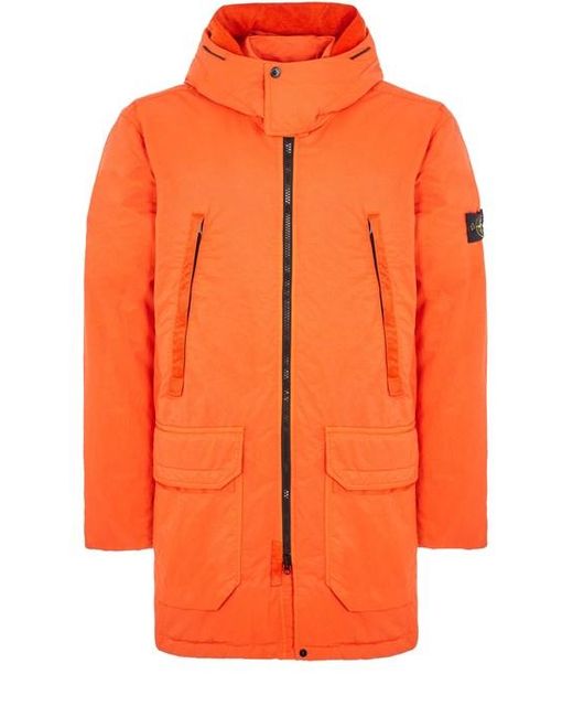 Stone Island Orange Long Jacket Polyamide for men