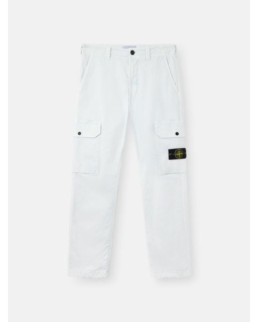 Stone Island White 3100011 Organic Cotton Stretch Broken Twill 'Old' Effect for men