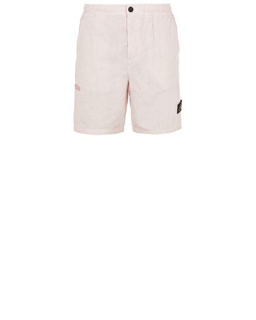Stone Island White Bermuda Shorts Linen, Polyamide for men