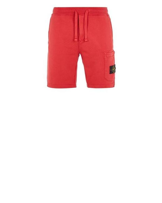 Stone Island Red Fleece Bermuda Shorts Cotton for men