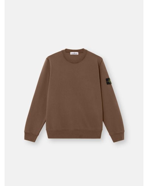 Stone Island Brown Crewneck Sweater With Compass Patch for men