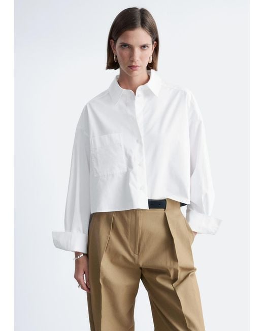 & Other Stories White Cropped Oversized Cotton Shirt
