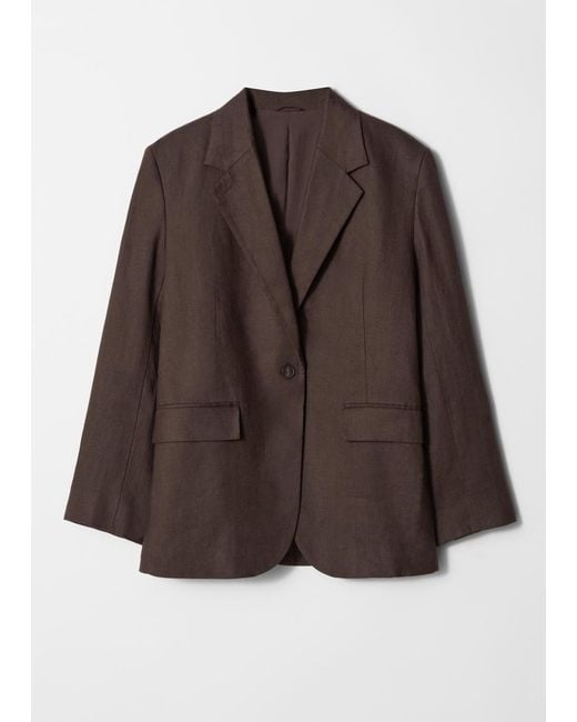 & Other Stories Brown Single-Breasted Linen Blazer