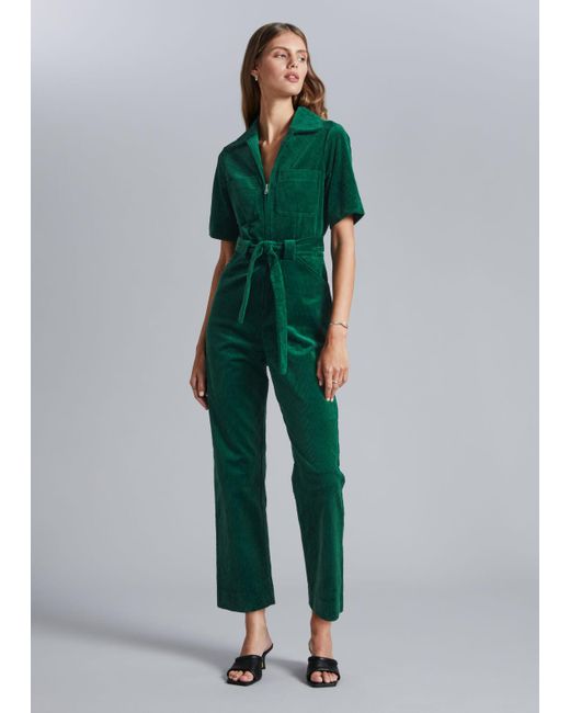 & Other Stories Green Belted Corduroy Jumpsuit