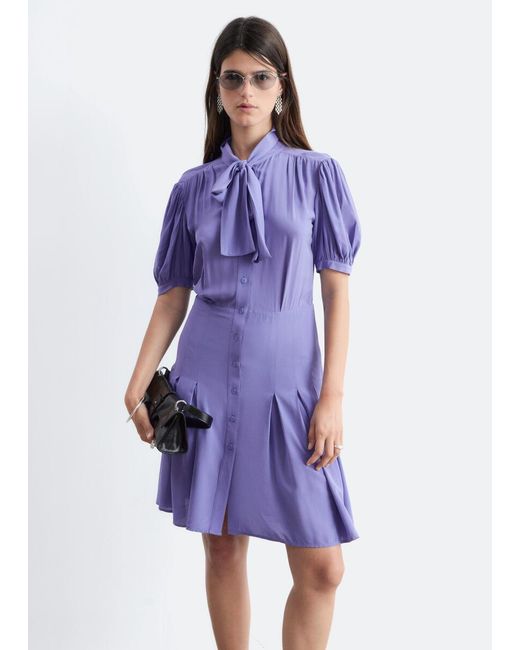 & Other Stories Purple Bow-Neck Mini Dress