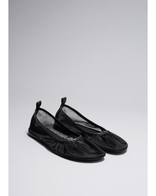 & Other Stories Black Leather-Trimmed Mesh Ballet Flats