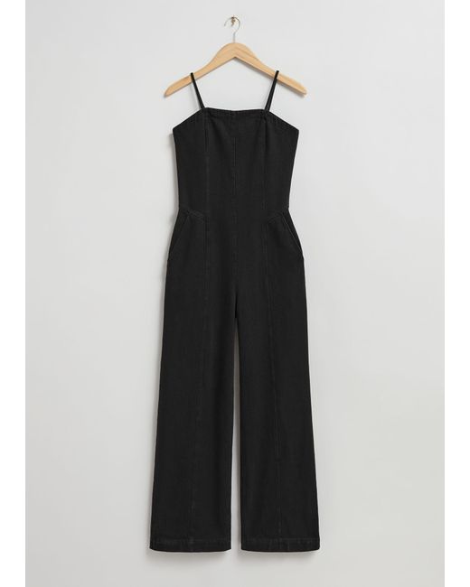 & Other Stories Gray Strappy Denim Jumpsuit