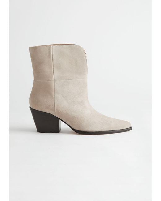 & Other Stories Natural Pointed Suede Block Heel Boots